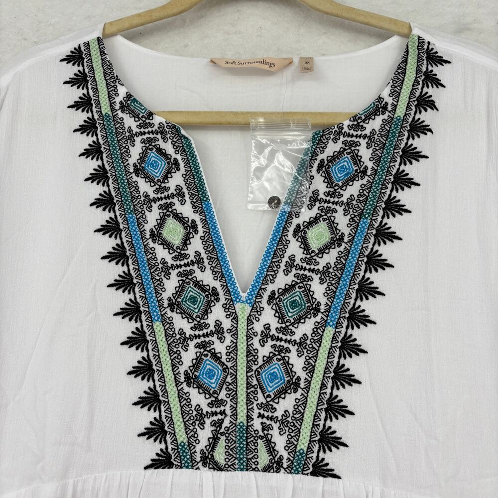 Soft Surroundings Boho Dress Size 2X White Embroidered Details 3/4 Sleeve Lined - Picture 4 of 13